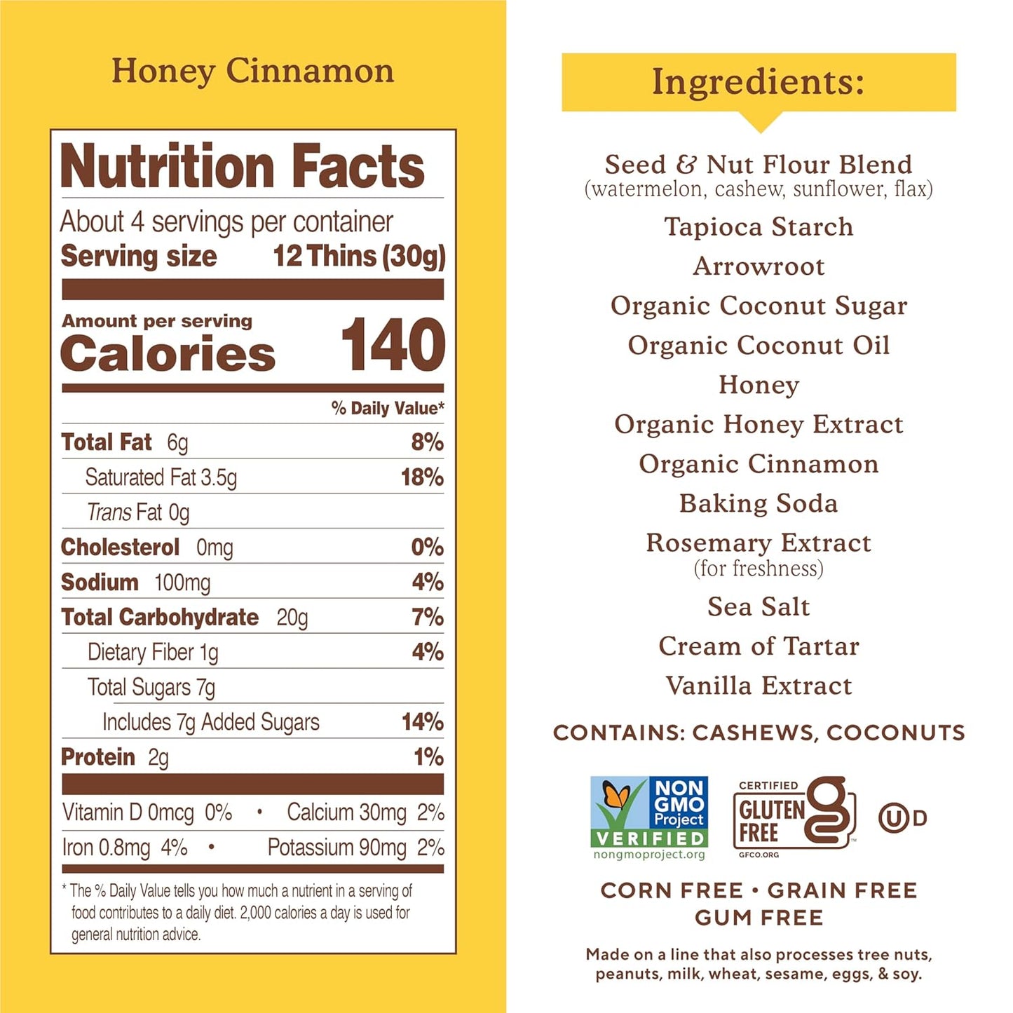 Simple Mills Honey Cinnamon Seed & Nut Flour Sweet Thins, Paleo Friendly & Delicious Sweet Thin Cookies, Good for Snacks, Nutrient Dense, 4.25oz, Pack of 1