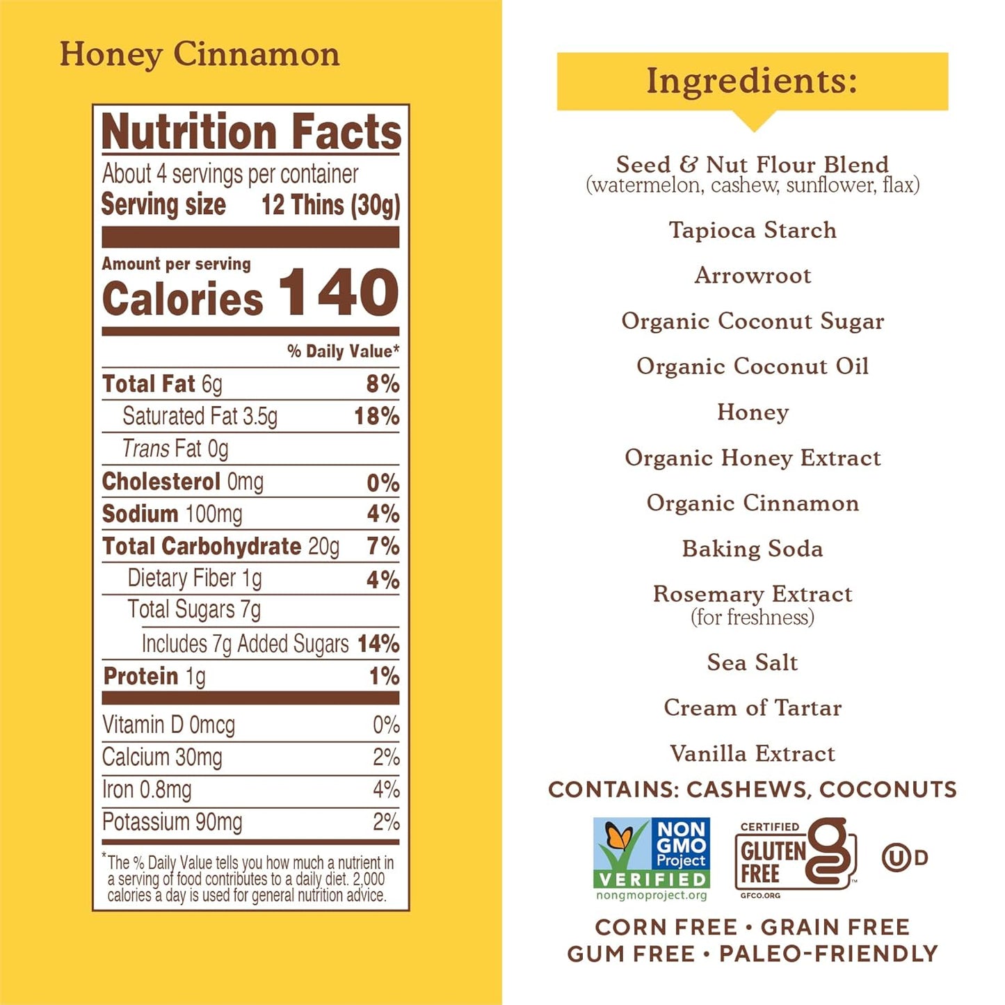 Simple Mills Honey Cinnamon Seed & Nut Flour Sweet Thins, Paleo Friendly & Delicious Sweet Thin Cookies, Good for Snacks, Nutrient Dense, 4.25oz, Pack of 1